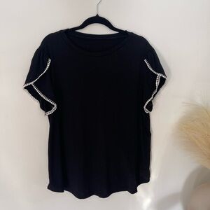 SHEIN Black Top with White Trim Ruffle Sleeves